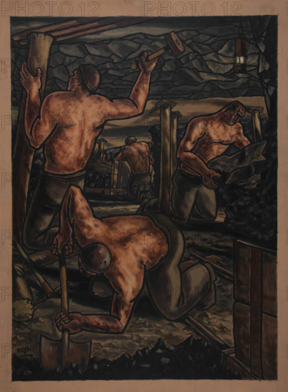 Industrial Coal mine scene, between 1939 and 1946. Creators: Central Office of Information, George Bissill.