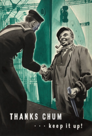 'Thanks, Chum... keep it up!', World War II poster, between 1939 and 1946. Creator: Central Office of Information.