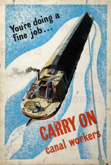 'You're doing a fine job...carry on, canal workers', World War II poster, between 1939 and 1946. Creators: Central Office of Information, Unknown.