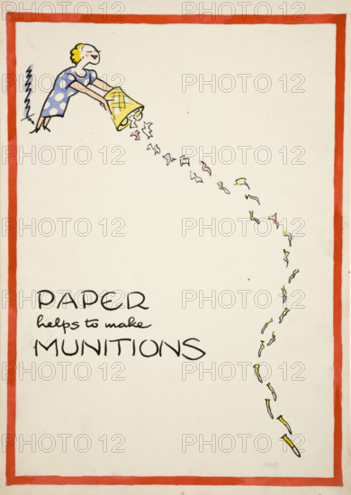 Salvage: 'Paper helps to make munitions', World War II poster, between 1939 and 1946. Creators: Central Office of Information, Cyril Kenneth Bird.