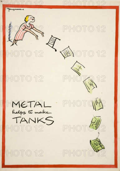 Salvage: 'Metal helps to make tanks', World War II poster, between 1939 and 1946. Creators: Central Office of Information, Cyril Kenneth Bird.