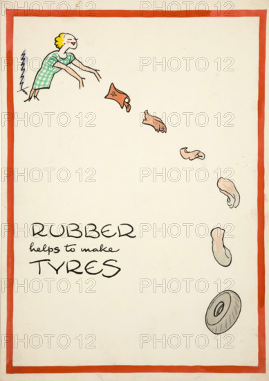 Salvage: 'Rubber helps to make tyres', World War II poster, between 1939 and 1946. Creators: Central Office of Information, Cyril Kenneth Bird.