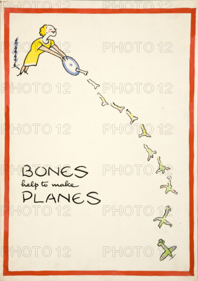 Salvage:'Bones help to make planes', World War II poster, between 1939 and 1946. Creators: Central Office of Information, Cyril Kenneth Bird.