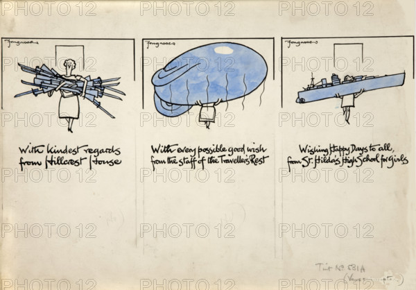 Salvage World War II poster - ... women carrying rifles, a balloon and a warship, c1939 and 1946. Creators: Central Office of Information, Cyril Kenneth Bird.