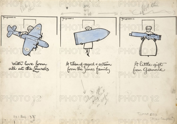 Salvage World War II poster... women carrying an aeroplane, a shell and machine gun, c1939-1946. Creators: Central Office of Information, Cyril Kenneth Bird.