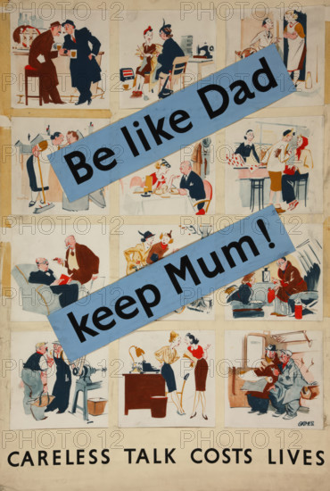 'Be like dad - keep mum!', WWII poster. between 1939 and 1946. Creators: Central Office of Information, Leslie Grimes.