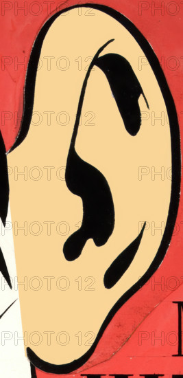 Ear detail from Anti-rumour and careless talk 'Mr. Hitler...' WWII poster, between 1939 and 1946. Creators: Central Office of Information, Unknown.