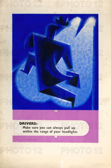'Drivers - make sure you can always pull up within...', WWII road safety poster, between 1939-1946. Creators: Central Office of Information, Tom Gentleman.