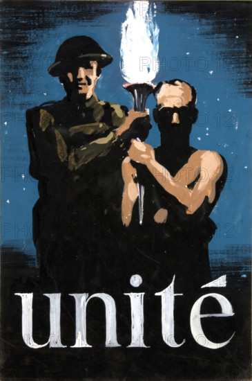 'Unité', World War II poster, between 1939 and 1946. Creator: Central Office of Information.