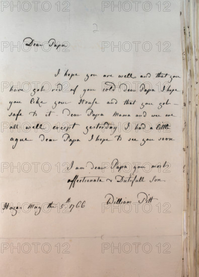 Letter from William Pitt, between 1766 and 1770. Creator: William Pitt the Younger.