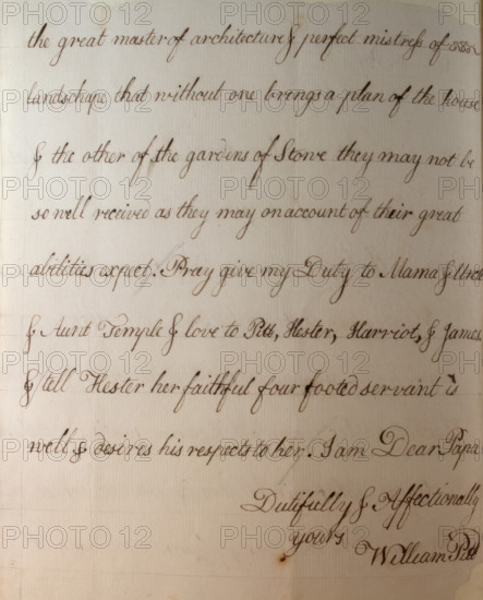 Letter from William Pitt, between 1766 and 1770. Creator: William Pitt the Younger.