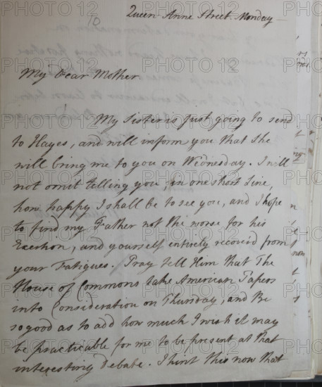 Letter from William Pitt, between 1766 and 1770. Creator: William Pitt the Younger.