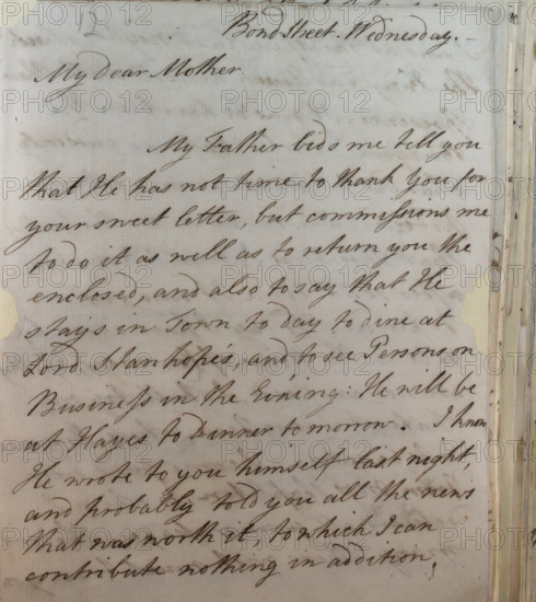 Letter from William Pitt, 1770s. Creator: William Pitt the Younger.