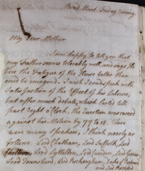 Letter from William Pitt, 1770s. Creator: William Pitt the Younger.