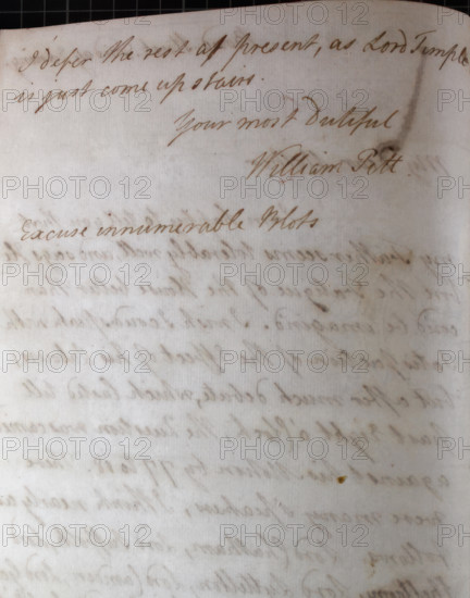 Letter from William Pitt, 1770s. Creator: William Pitt the Younger.