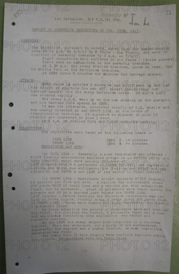 1st Battalion New Zealand Rifle Brigade Narrative of Operations 7 June 1917. Creator: Unknown.