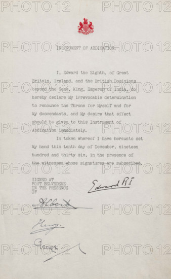 Statement of Abdication from Edward VIII, 10 Dec 1936.  Creator: Unknown.