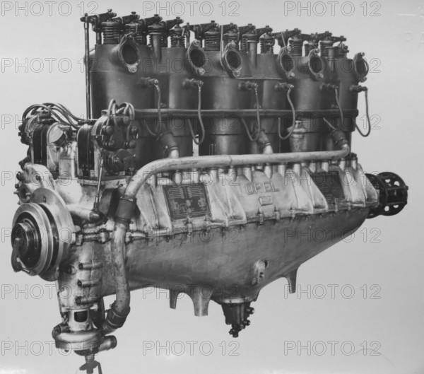 Argus As III (O) aircraft engine, produced under license by Opel during WW1, exhaust side, Sep 1919. Creator: Air Ministry.