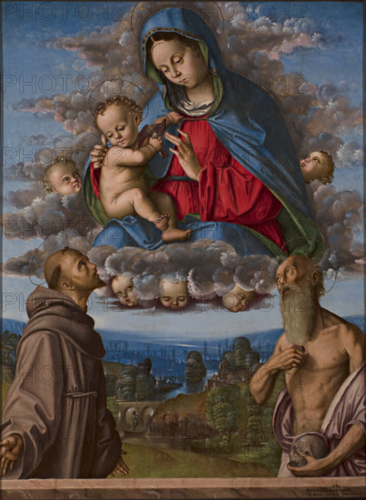 Madonna and Child in glory with the Saints Francis and Jerome, 1512. Creator: Zaganelli, Francesco (ca 1470-1532).
