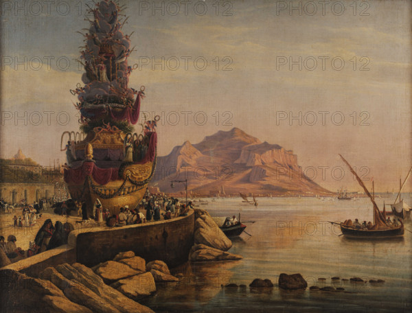 Triumphal chariot of Saint Rosalia at the Feast of 1835, 1835. Creator: Lochi, Enrico (active ca 1835).