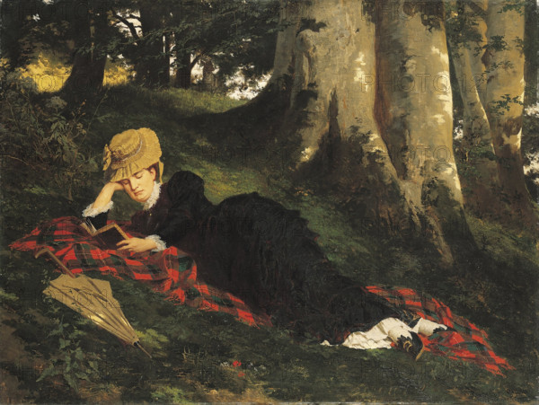 Woman Reading in a Forest, 1875. Creator: Benczúr, Gyula (1844-1920).