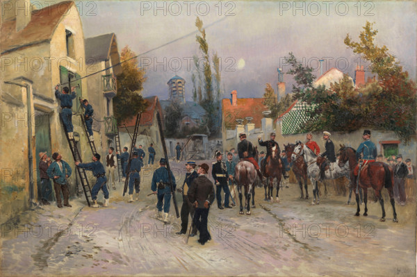 Telegraph operator working in a village, c1880. Creator: Detaille, Édouard (1848-1912).