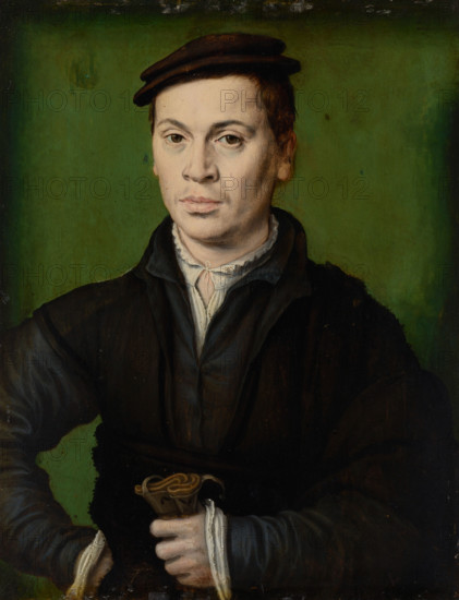 Man in a Black Beret Holding a Pair of Gloves, c1530. Creator: Corneille de Lyon (1500/10-1575).