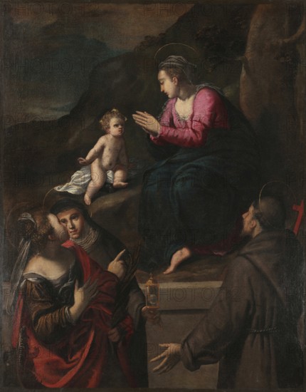 Madonna di Reggio with Saints Margaret, Clare and Francis, ca. 1600. Creator: Scarsellino (Scarsella), Ippolito (1551-1620).