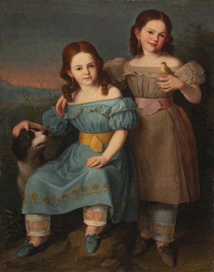 Portrait of two girls in a landscape, 1831. Creator: Esquivel, Antonio María (1806-1857).