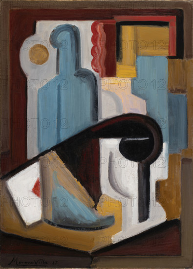 Cubist still life with bottle, 1927. Creator: Moreno Villa, José (1887-1955).