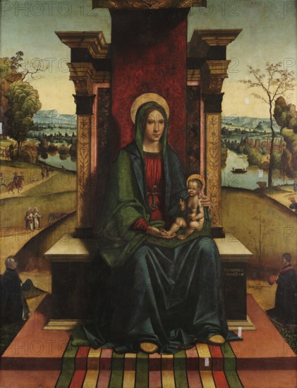 Virgin with Child enthroned with donors, 1497-1500. Creator: Panetti, Domenico (1460-1530).