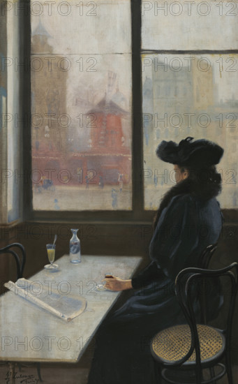 Lady in a café in front of the Moulin Rouge, Paris, 1890. Creator: Zuloaga y Zabaleto, Ignacio (1870-1945).