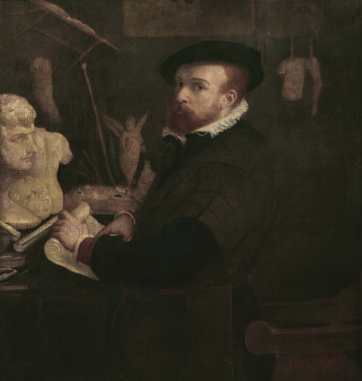 The painter in his studio (Self-portrait), 1529. Creator: Lotto, Lorenzo (1480-1556).