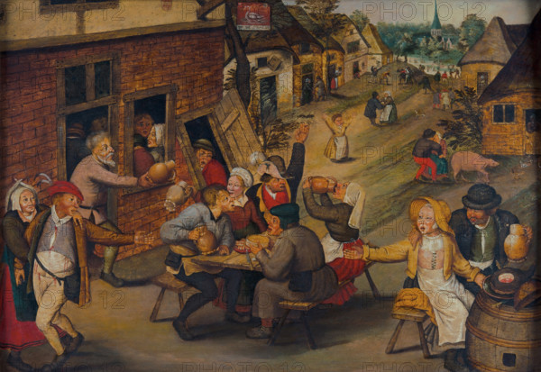 Peasants Making Merry outside a Tavern "The Swan", 1625-1630. Creator: Brueghel, Pieter, the Younger (1564-1638).