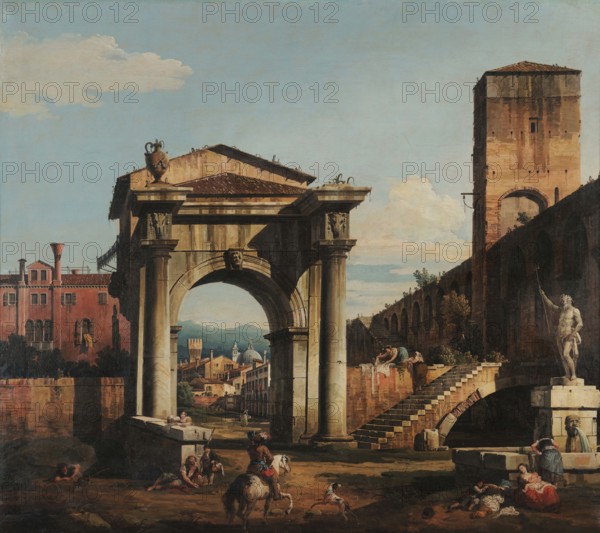 Roman Capriccio with City Gate and Tower, 1740s. Creator: Bellotto, Bernardo (1720-1780).