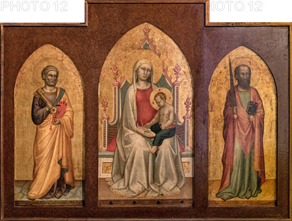 Madonna and Child Reading, between Saints Peter and Paul, First Half of 14th cen.. Creator: Daddi, Bernardo (1290-1350).