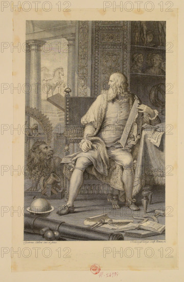 Leonardo da Vinci in his study, 1782. Creator: Cunego, Domenico (1727-1803).