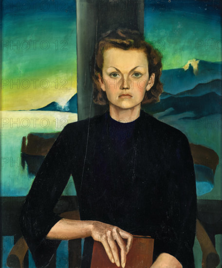 Portrait of a Lady in Front of a Lake Landscape, c1930. Creator: Reyl-Hanisch, Herbert von (1898-1937).