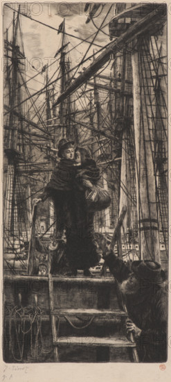 Emigrants (Woman with Child Disembarking from Sailboat), 1880. Creator: Tissot, James Jacques Joseph (1836-1902).