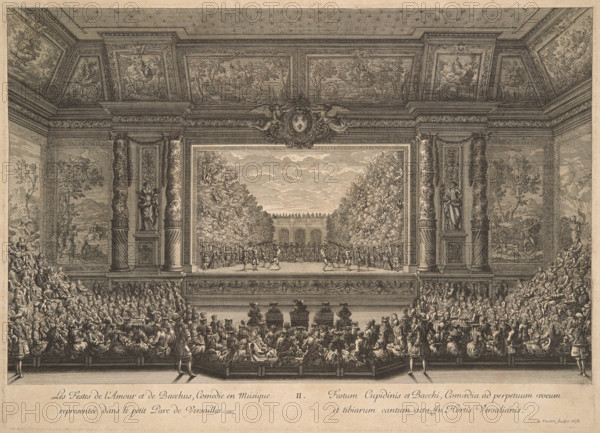 Les festes de l'Amour et de Bacchus, Comedie en musique representée dans le petit Parc de..., 1678. Creator: Le Pautre, Jean (1618-1682).