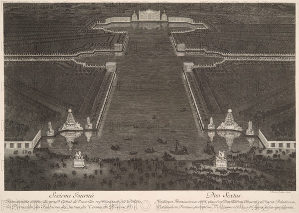 Sixième journée (31 août 1674), l'illumination des jardins et du Grand Canal, 1676. Creator: Le Pautre, Jean (1618-1682).