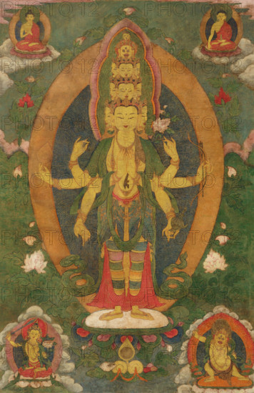 Thangka of the eleven-headed Avalokiteshvara, 19th century. Creator: Tibetan culture.