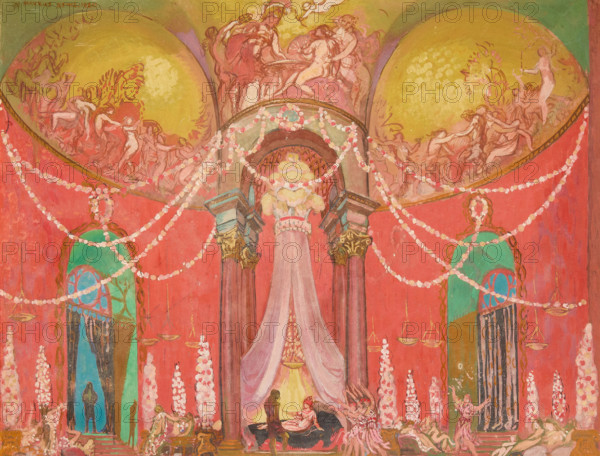 Le Palais de la Reine de Volupte. Set design for the Opera "La légende de Saint-Christophe"..., 1920 Creator: Denis, Maurice (1870-1943).
