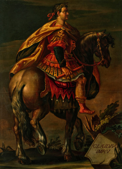Emperor Claudius on horseback. Creator: Stradanus (Straet, van der), Johannes, (Follower) .