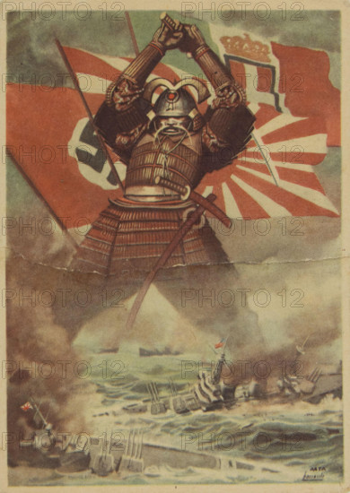 The Tripartite Pact (Germany, Italy, Japan). Propaganda Postcard, c1941. Creator: Boccasile, Gino (1901-1952).
