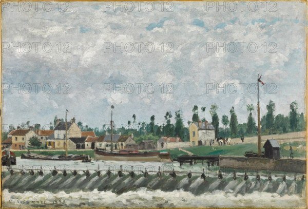 Le Déversoir et l'écluse à Saint-Ouen-L'Aumône, 1872. Creator: Pissarro, Camille (1830-1903).