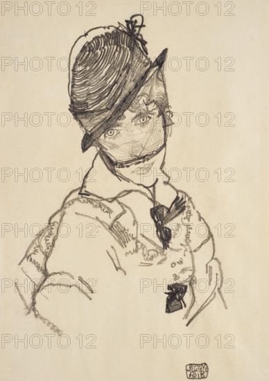 Edith with hat and face veil, 1915. Creator: Schiele, Egon (1890-1918).