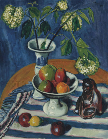 Still life with apples and viburnum, 1923. Creator: Pechstein, Hermann Max (1881-1955).