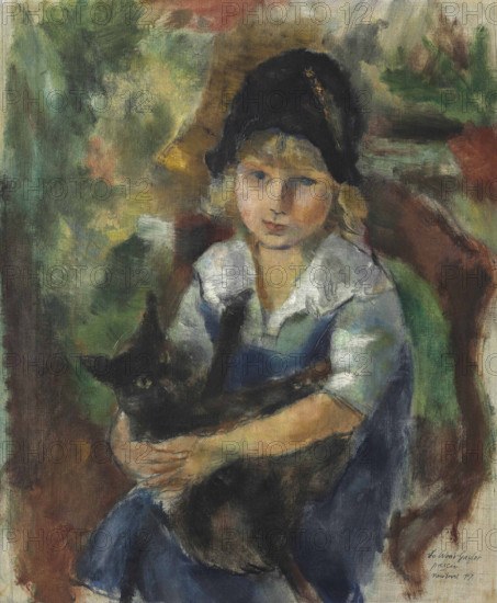Little Girl with a Cat (Portrait of Ruth Wood-Gaylor), 1917. Creator: Pascin, Jules (1885-1930).