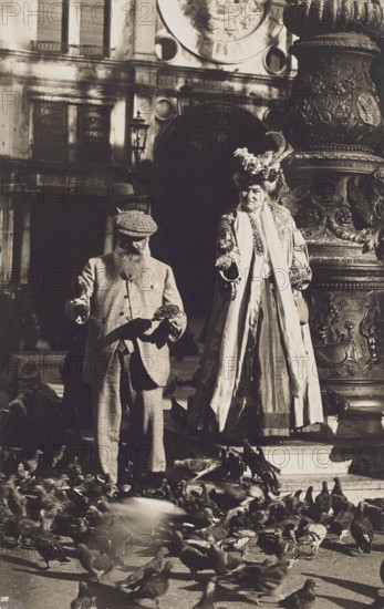 Claude Monet and his second wife Alice Hoschedé Monet in St. Mark's Square, Venice, 1908. Creator: Anonymous.